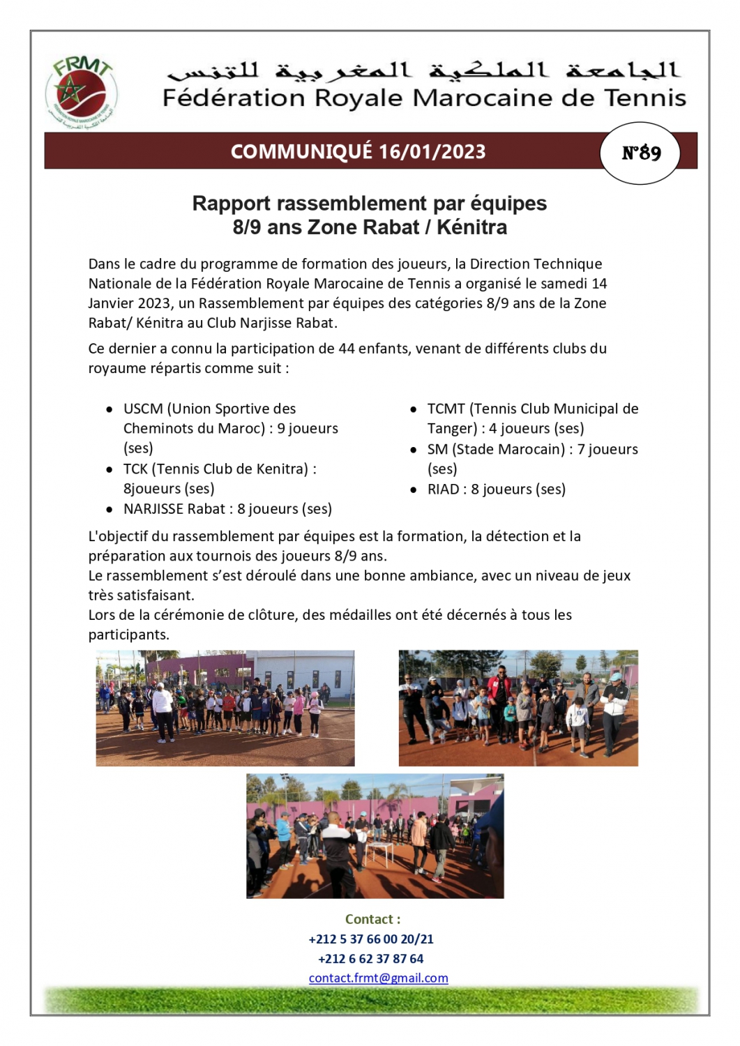 Rapport Rassemblement par Équipes Zone Rabat-Kénitra – FRMT
